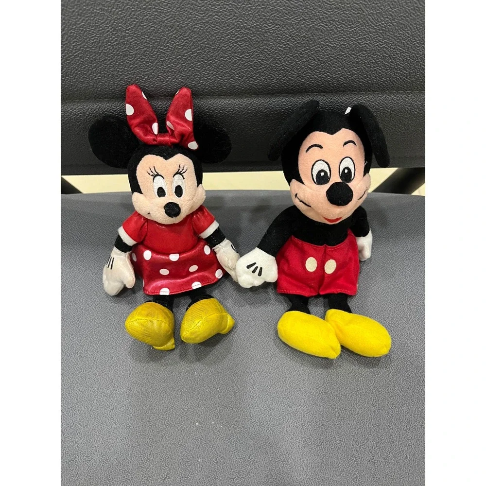 Disney Mickey Minnie Mouse Plush Set Unisex 9in Red Good‎ Classic Polka Dot Bow
